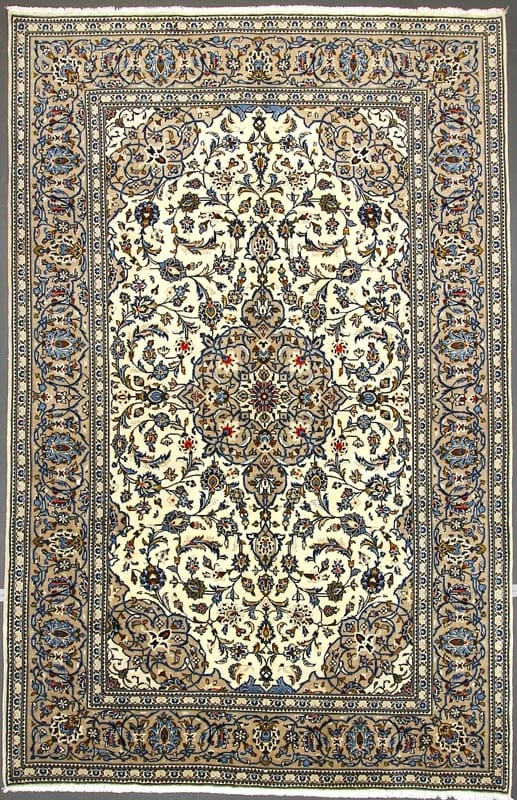 Kashan-Teppich 305x198 cm, creme-grau, handgeknüpft, Perserteppich