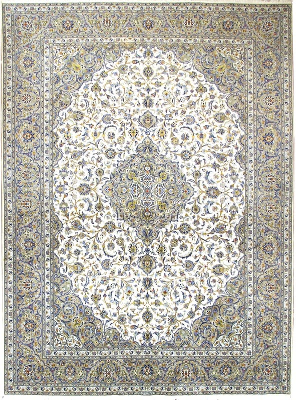 Kashan Teppich Weiß 428x308 cm - Handgeknüpft, Perserteppich