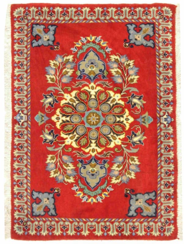 Keshan Teppich 99x71cm - Klassisches Blumenmuster, handgeknüpft