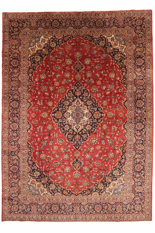 Keshan Teppich 425x304 cm, handgeknüpft, klassisches Medaillon Design