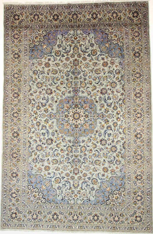 Keshan Teppich 442x290 cm – klassisches Medaillon, handgeknüpft, Perserteppich