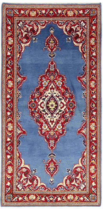 Keshan Teppich 140x70 cm, klassisches Medaillon, handgeknüpft, Perserteppich