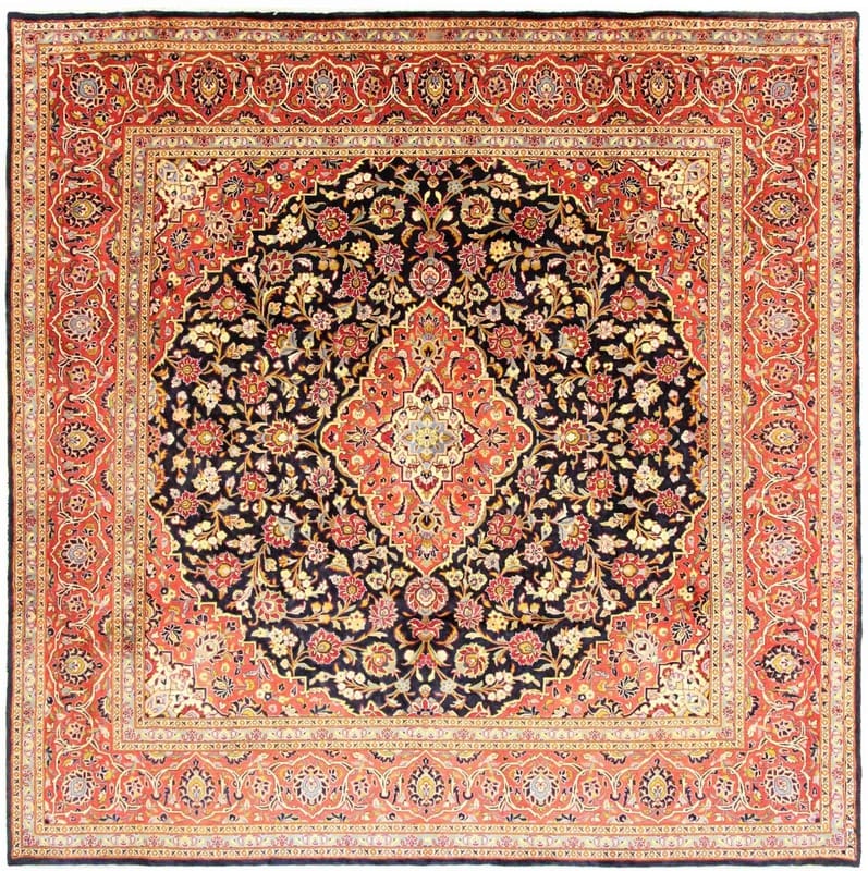 Kashan Teppich 298x295 cm, handgeknüpft, aus Wolle und Seide, Perserteppich