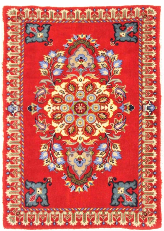 Keschan Teppich 99x67 cm, klassisches Medaillon, handgeknüpft, Perserteppich