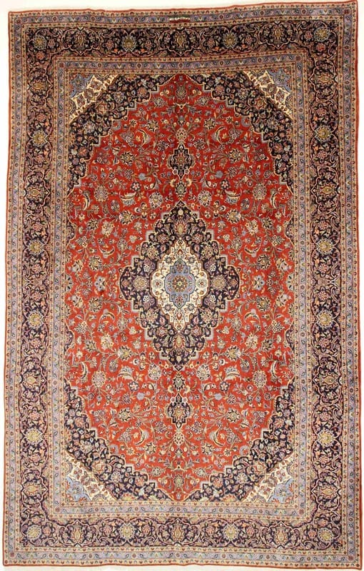 Keshan Teppich 416x261 cm - Handgeknüpft, klassisches Medaillon, Perserteppich