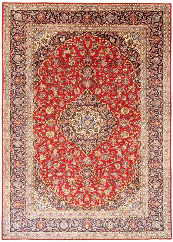 Keshan Teppich 397x286 cm – handgeknüpft, klassisches Medaillon
