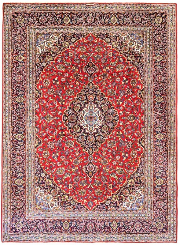 Keshan Teppich 412x301 cm – Handgeknüpft, Perserteppich mit Medaillon