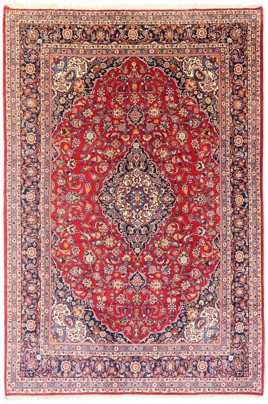 Keshan Teppich 397x255 cm - Handgeknüpft, klassisches Medaillon, Perserteppich