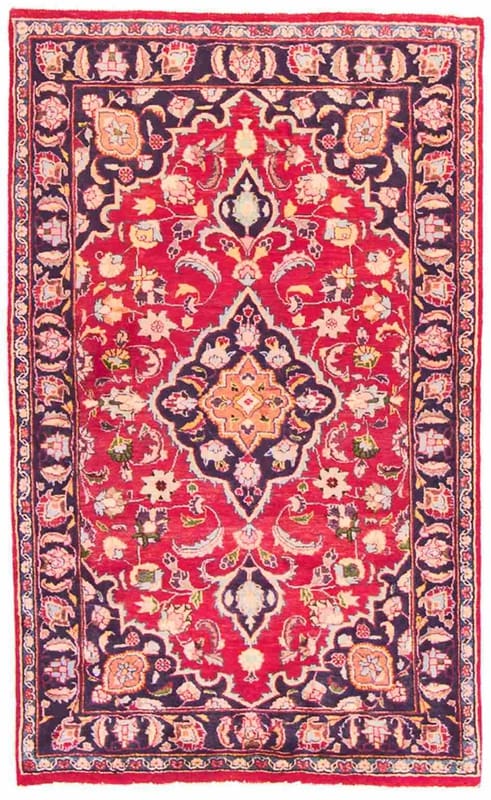 Maschhad Teppich 191x106 cm, rot-blau, handgeknüpft, Perserteppich