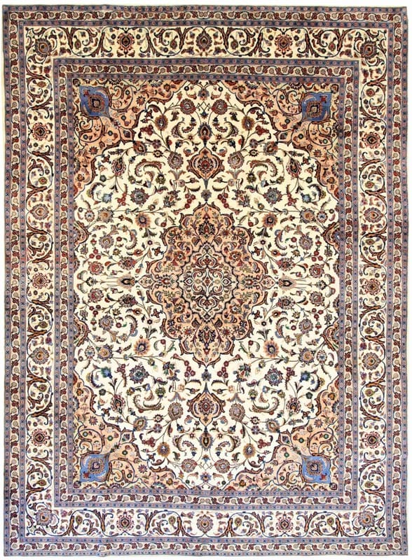 Maschhad Teppich 406x290 cm, rot-blau, handgeknüpft, Perserteppich H1
