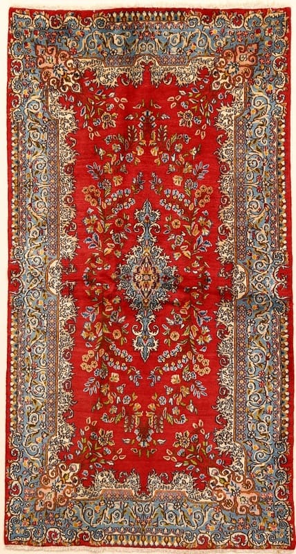 Handgeknüpfter Kerman Orientteppich 227x121 cm in Rot mit Blumenmuster