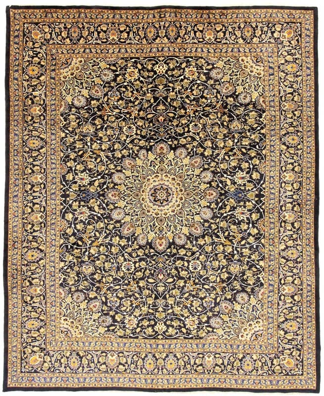 Kashmar Teppich 367x301 cm, rot-blau, handgeknüpft, Orientteppich