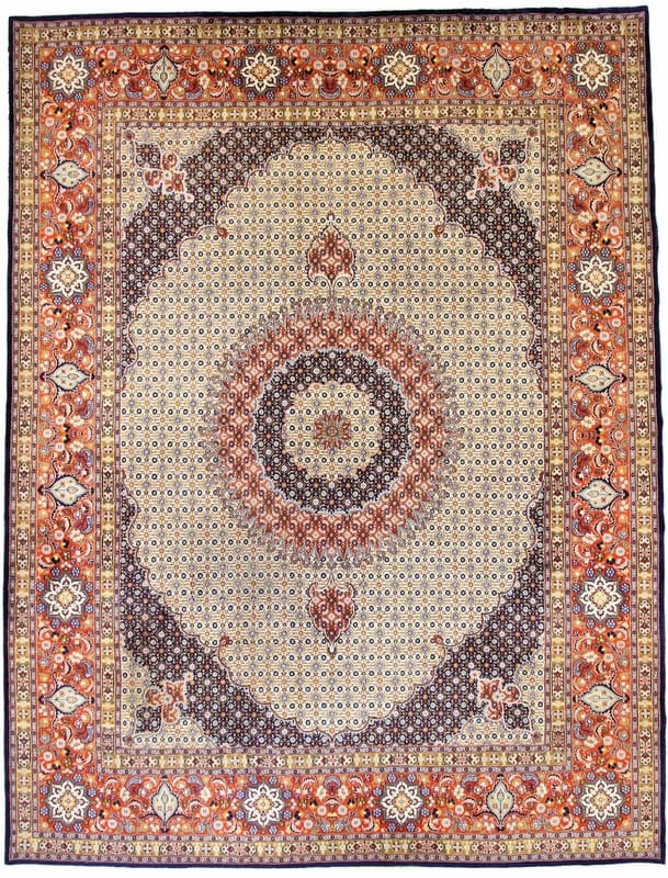 Moud Teppich 403x296 cm, Medaillon-Muster, handgeknüpft, Perserteppich