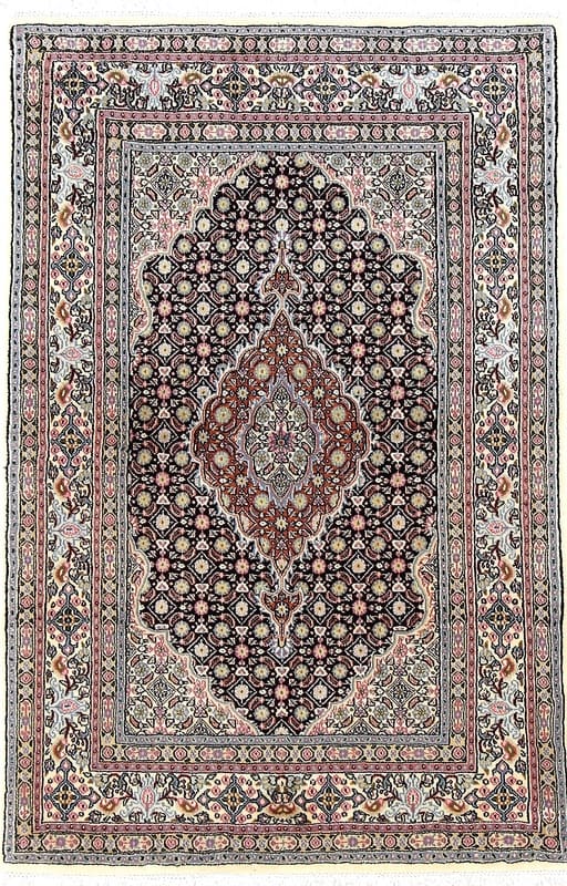 Eleganter Moud Teppich 150x98 – Medaillon-Muster, handgeknüpft, Perserteppich