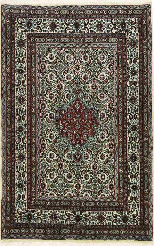 Moud-Teppich 122x80 cm Medaillon-Muster handgeknüpft Perserteppich