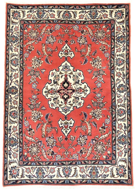 Sarough Teppich 207x143 cm, Bergamotte, cremefarben, handgeknüpft