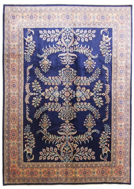 Sarough Farahan Teppich 347x250 cm – Handgeknüpft, Blau mit Blumen