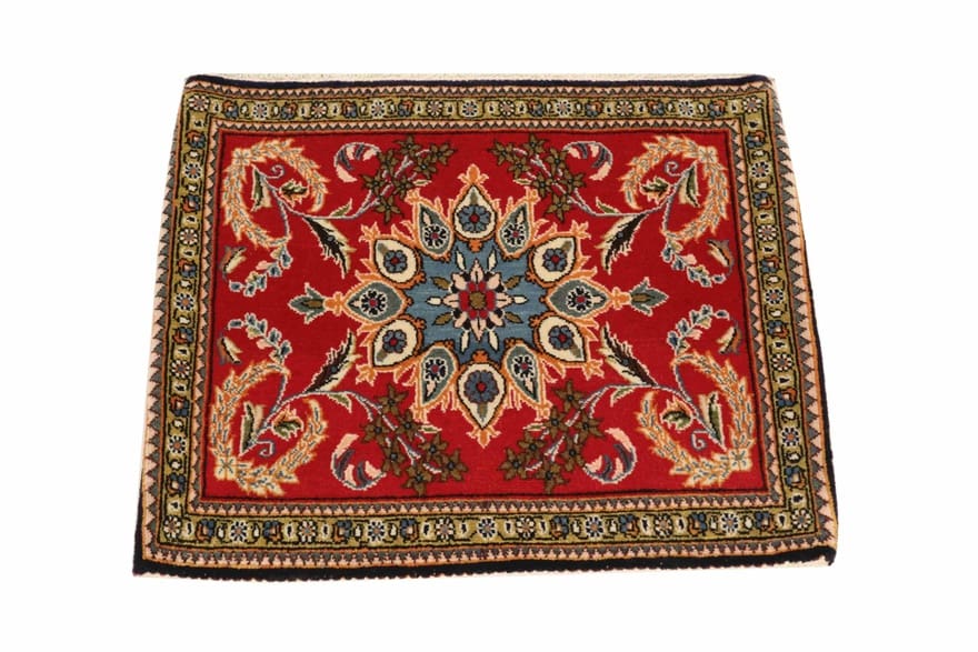 Ghom Teppich 69x63 cm, edel aus Seide, handgeknüpft, Luxus Orientteppich