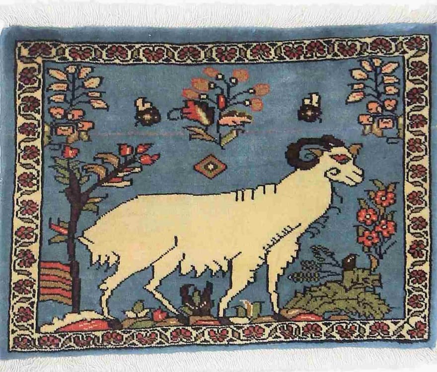 Antiker Sarough Teppich 61x44 cm – einzigartiges Design, handgeknüpft