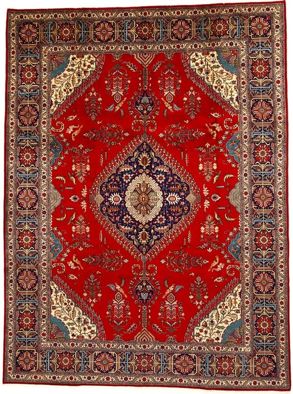 Exklusiver Tabriz Teppich 387x289 cm – Handgeknüpft, Wolle, rot-blau