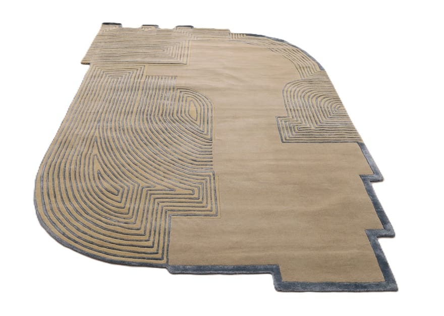 Exklusiver Orientteppich 292x201 cm in Beige-Blau, geometrisch, handgeknüpft