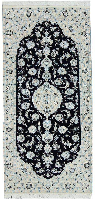 Handgeknüpfter NAIN 9LA Orientteppich 199x95 cm – Schwarz, Cremeornamente