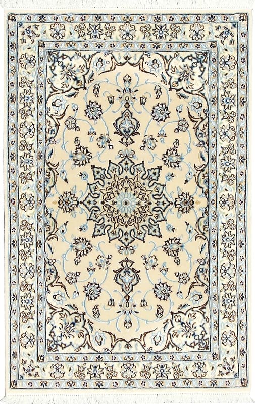 Nain 9 La Teppich 136x87 cm, Elfenbein-Blau, handgeknüpft