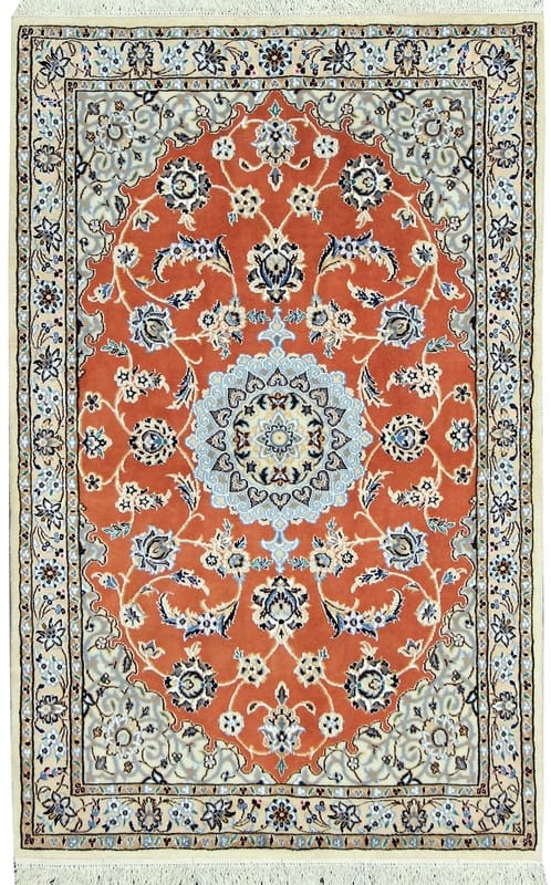 TeppichBazar Nain 9 La Orientteppich 154x95 cm, Orange-Elfenbein, handgeknüpft