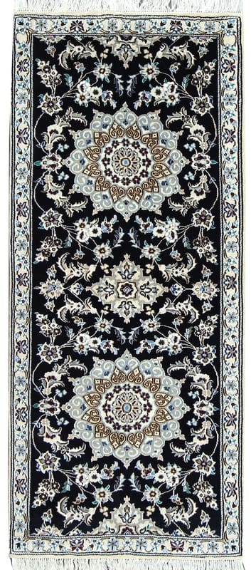 Eleganter NAIN 9LA Teppich 196x82 cm, handgeknüpft, dunkelblau