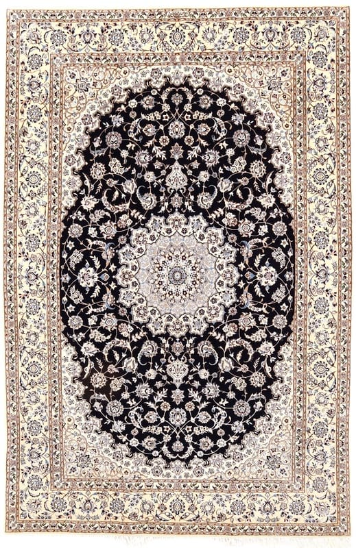 Nain 6 La Teppich 267x177 cm, schwarz-creme, handgeknüpft, Perserteppich