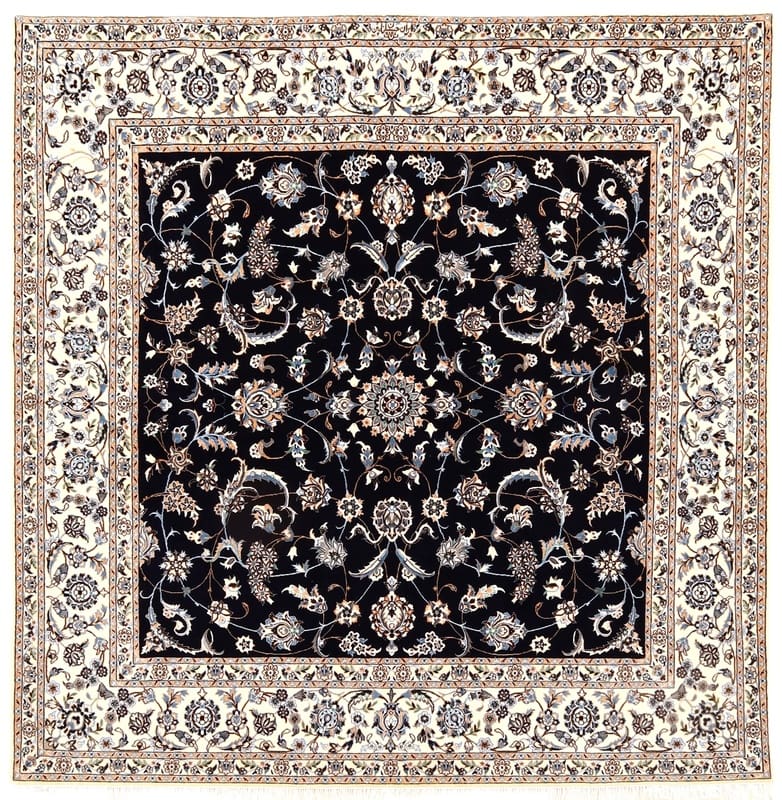 Nain 6 La Teppich 205x203 cm, Blau-Creme, handgeknüpft, Orientteppich