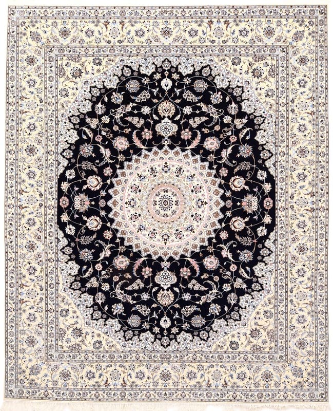 Nain 6 La Orientteppich 318x262 cm in Blau & Creme, handgeknüpft