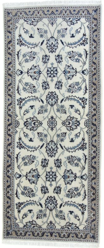 Eleganter Nain-Seidenteppich 195 x 71 cm, floral, handgeknüpft, Perserteppich
