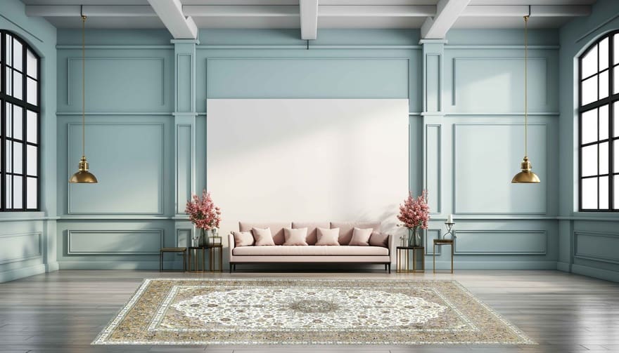 Eleganter Kashan-Teppich 352x245 cm | Creme-Grau | handgeknüpft