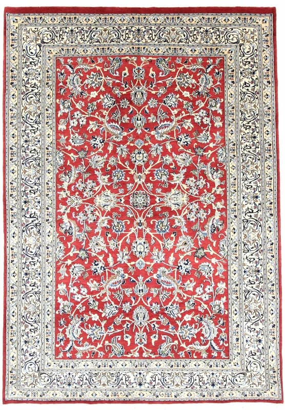 Exklusiver NAIN Teppich 286x199 cm – Handgeknüpft in Rot-Beige