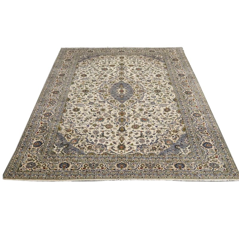 Kashan Teppich 438x296 cm, cremefarb. Rand, handgeknüpft, Perserteppich