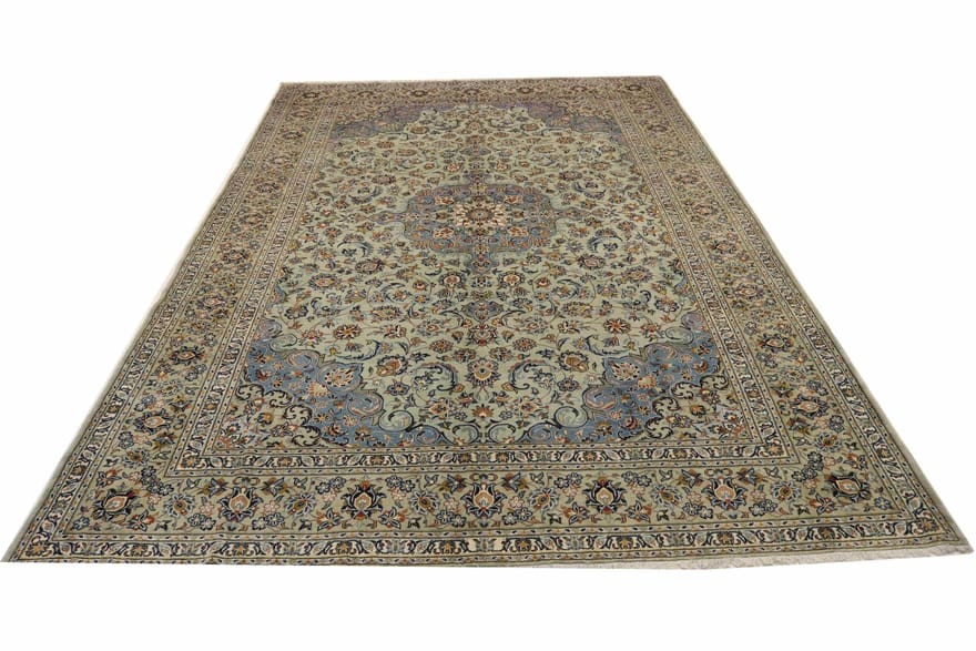 Keshan Teppich 442x290 cm – klassisches Medaillon, handgeknüpft, Perserteppich