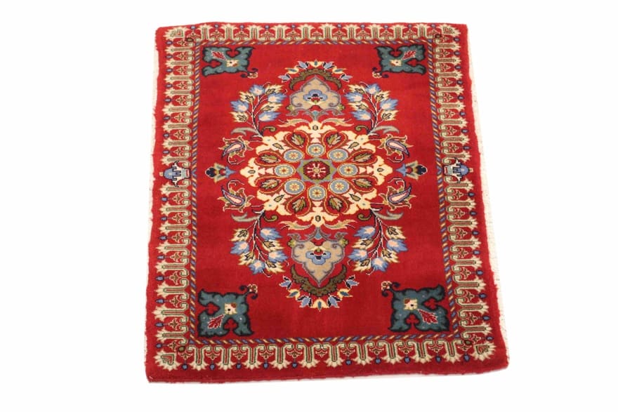 Keschan Teppich 99x67 cm, klassisches Medaillon, handgeknüpft, Perserteppich
