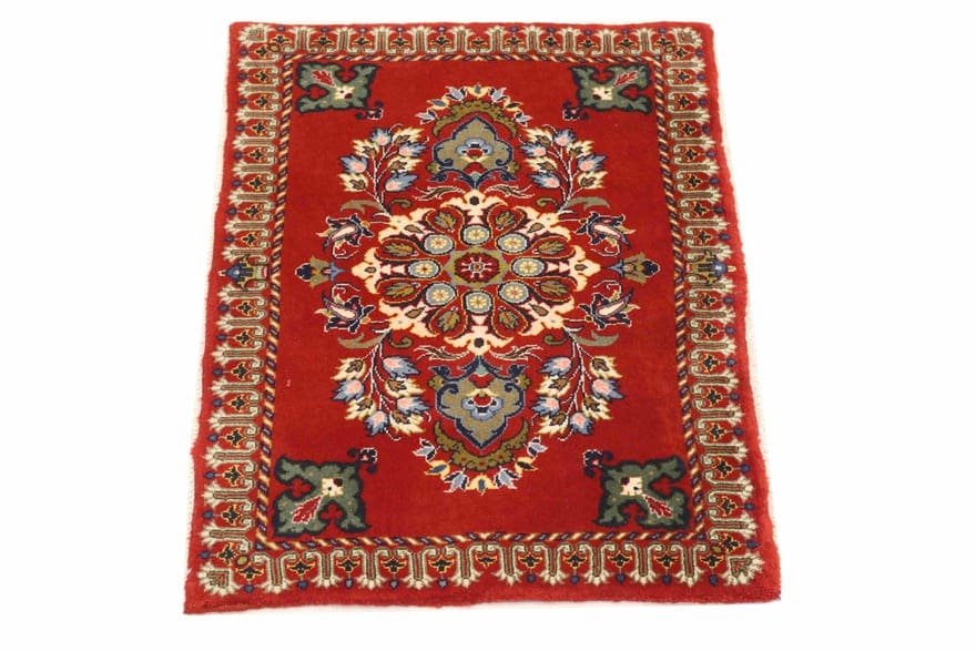 Keshan Teppich 91x62 cm mit klassischen Blumenmotiven, handgeknüpft