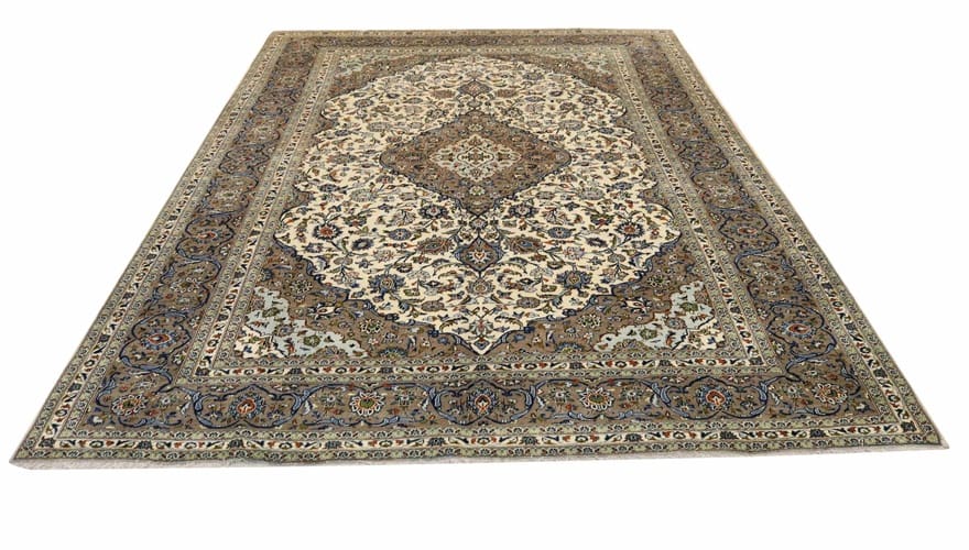 Keshan Teppich 400x299 cm – Handgeknüpft, Perserteppich mit Medaillon