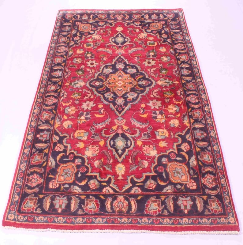 Maschhad Teppich 191x106 cm, rot-blau, handgeknüpft, Perserteppich