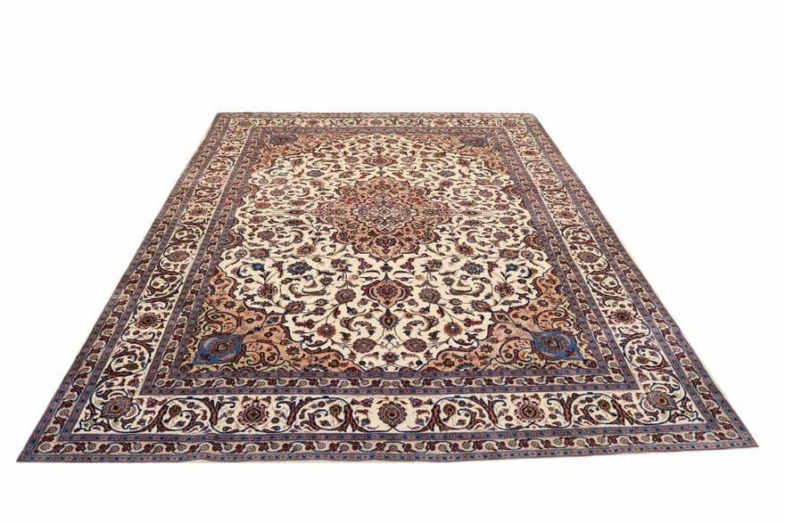 Maschhad Teppich 406x290 cm, rot-blau, handgeknüpft, Perserteppich H1