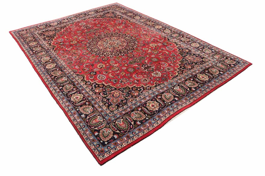 Orientteppich Mashhad 398x295 cm, rot-blau, handgeknüpft