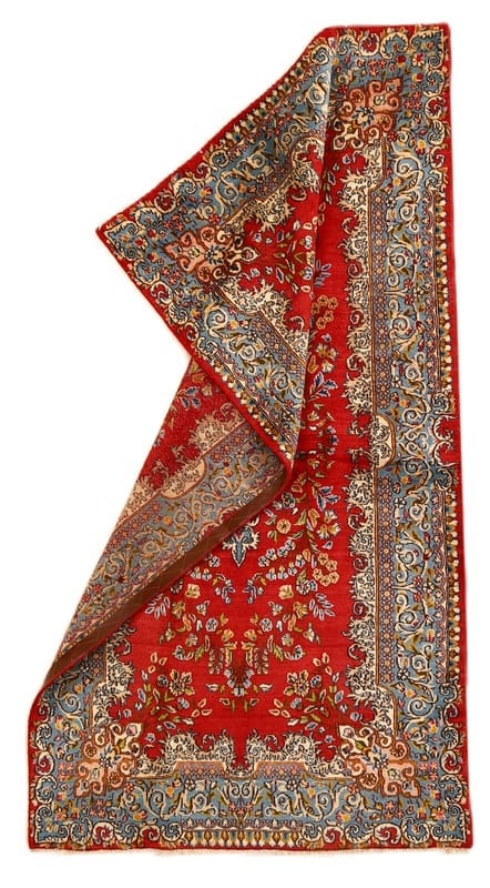 Handgeknüpfter Kerman Orientteppich 227x121 cm in Rot mit Blumenmuster