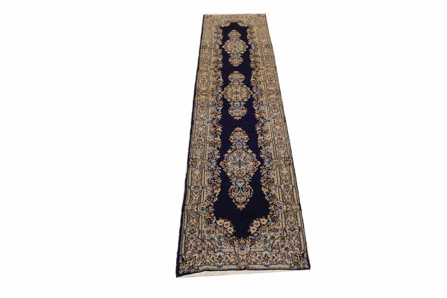 Kerman Orientteppich 343x75 cm, handgeknüpft, traditionelles Muster