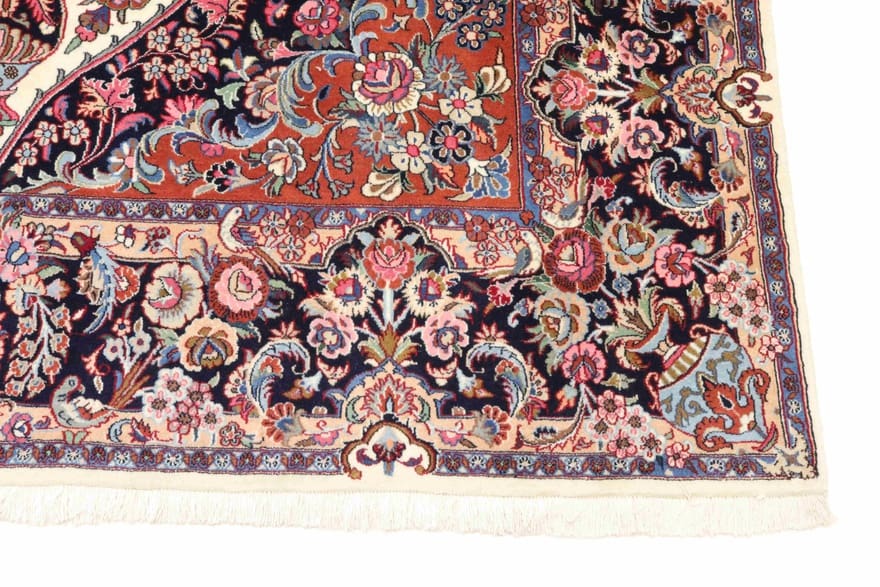 Kashmar Teppich 302x200 cm, rot-blau, handgeknüpft, Perserteppich