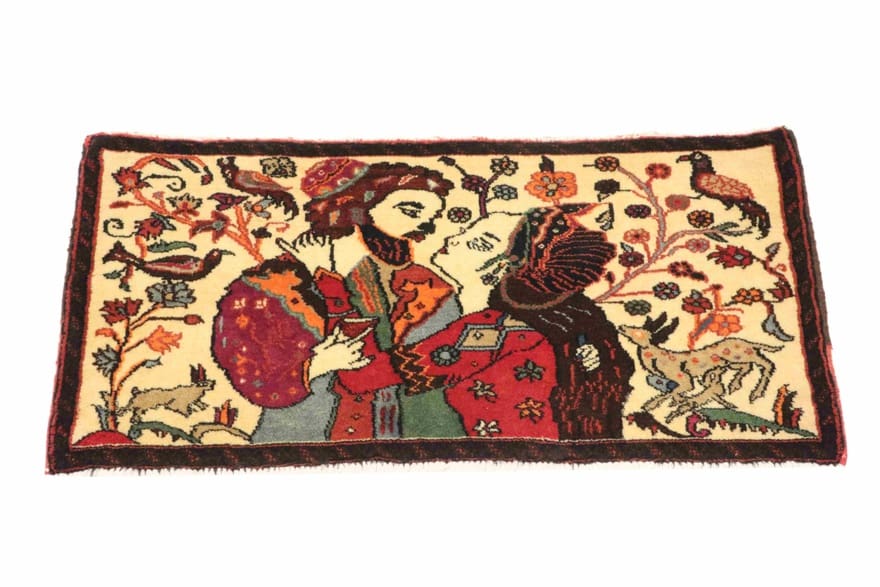 Kashmar Orientteppich 87x42 cm, rot-blau, handgeknüpft