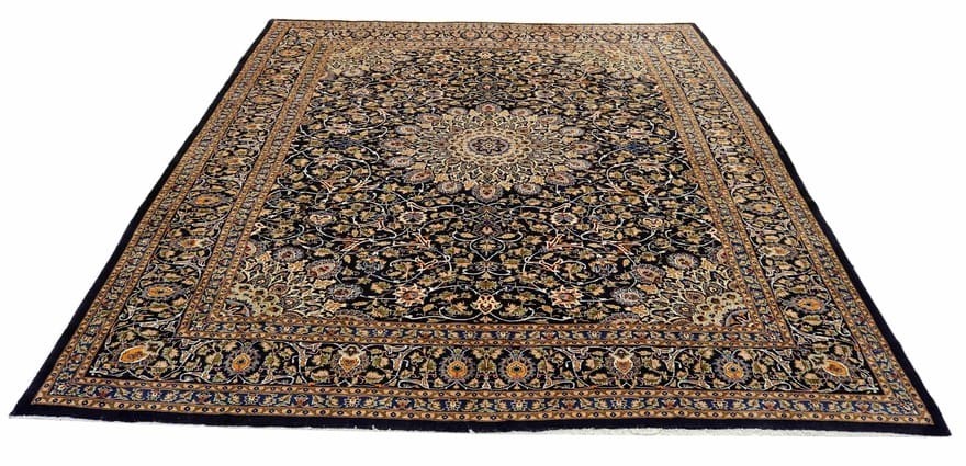 Kashmar Teppich 367x301 cm, rot-blau, handgeknüpft, Orientteppich