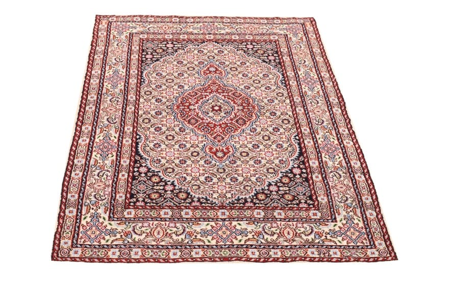 Moud-Teppich 129x81 cm, Medaillon-Muster, handgeknüpft, Perserteppich