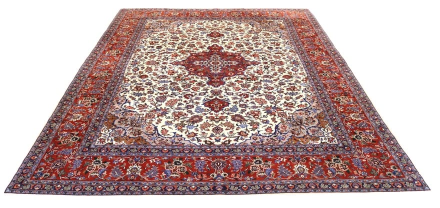 Antiker Sarough Farahan Teppich 386x305 cm – farbenfrohes Design, handgeknüpft H1
